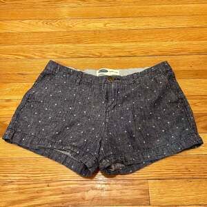 Old Navy Everyday Short Size 6 Blue Polka Dot Linen Blend Chambray Chino Shorts